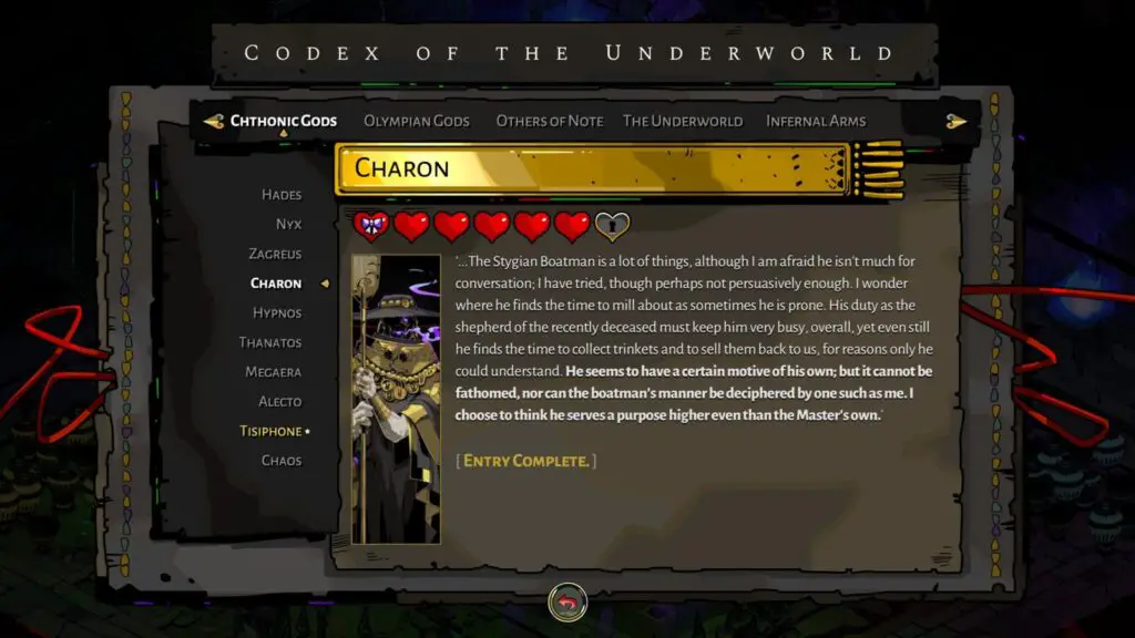 Charon's Locked heart in the Hades Codex.